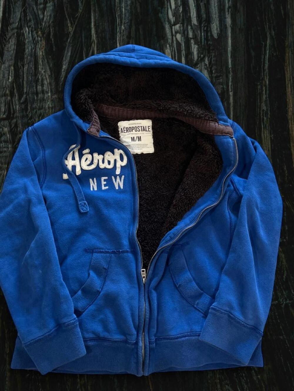Vintage 2000s Y2K Aeropostale Blue faux fur Lined Zip Up Hoodie